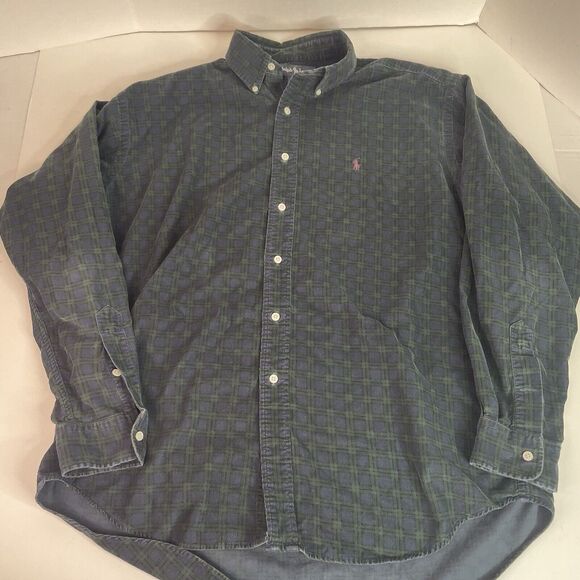 Ralph Lauren Blaire Button Down Long Sleeve Shirt, Large, Dark Blue Checkered - Picture 6 of 8